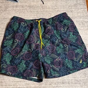 Nautica Men's Navy Swim Shorts with Turtle Print 2XLT